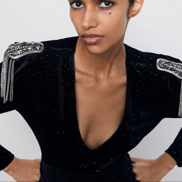 ZARA Sparkly Velvet Bodysuit - Picture 2 of 7
